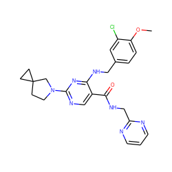 COc1ccc(CNc2nc(N3CCC4(CC4)C3)ncc2C(=O)NCc2ncccn2)cc1Cl ZINC000211264736