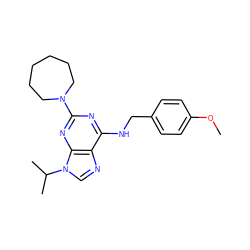 COc1ccc(CNc2nc(N3CCCCCC3)nc3c2ncn3C(C)C)cc1 ZINC000000591828