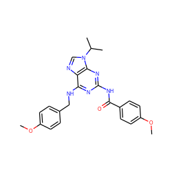 COc1ccc(CNc2nc(NC(=O)c3ccc(OC)cc3)nc3c2ncn3C(C)C)cc1 ZINC000028641611