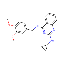 COc1ccc(CNc2nc(NC3CC3)nc3ccccc23)cc1OC ZINC001772608853