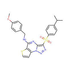 COc1ccc(CNc2nc3c(S(=O)(=O)c4ccc(C(C)C)cc4)nnn3c3ccsc23)cc1 ZINC000009969225