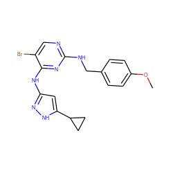 COc1ccc(CNc2ncc(Br)c(Nc3cc(C4CC4)[nH]n3)n2)cc1 ZINC000203003293