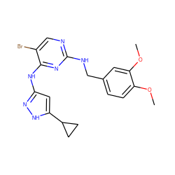 COc1ccc(CNc2ncc(Br)c(Nc3cc(C4CC4)[nH]n3)n2)cc1OC ZINC000203008262