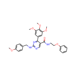 COc1ccc(CNc2ncc(C(=O)NCCOc3ccccc3)c(-c3cc(OC)c(OC)c(OC)c3)n2)cc1 ZINC000042891275