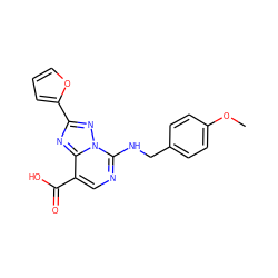 COc1ccc(CNc2ncc(C(=O)O)c3nc(-c4ccco4)nn23)cc1 ZINC000299832530