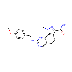 COc1ccc(CNc2ncc3c(n2)-c2c(c(C(N)=O)nn2C)CC3)cc1 ZINC000045373337