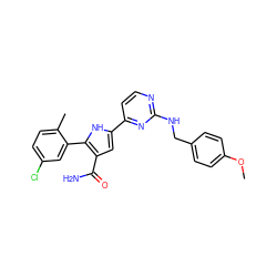 COc1ccc(CNc2nccc(-c3cc(C(N)=O)c(-c4cc(Cl)ccc4C)[nH]3)n2)cc1 ZINC000299830071