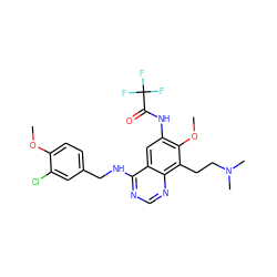 COc1ccc(CNc2ncnc3c(CCN(C)C)c(OC)c(NC(=O)C(F)(F)F)cc23)cc1Cl ZINC000040401955