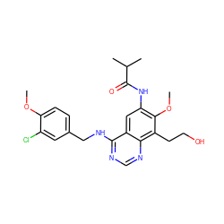 COc1ccc(CNc2ncnc3c(CCO)c(OC)c(NC(=O)C(C)C)cc23)cc1Cl ZINC000045497996