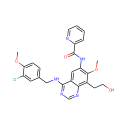 COc1ccc(CNc2ncnc3c(CCO)c(OC)c(NC(=O)c4ccccn4)cc23)cc1Cl ZINC000045496433