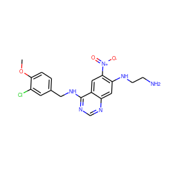 COc1ccc(CNc2ncnc3cc(NCCN)c([N+](=O)[O-])cc23)cc1Cl ZINC000040915404