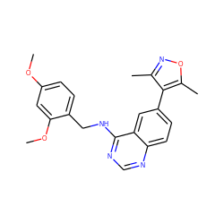 COc1ccc(CNc2ncnc3ccc(-c4c(C)noc4C)cc23)c(OC)c1 ZINC000004265038