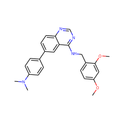 COc1ccc(CNc2ncnc3ccc(-c4ccc(N(C)C)cc4)cc23)c(OC)c1 ZINC000004258362