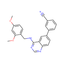 COc1ccc(CNc2ncnc3ccc(-c4cccc(C#N)c4)cc23)c(OC)c1 ZINC000004265227