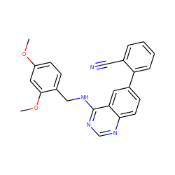 COc1ccc(CNc2ncnc3ccc(-c4ccccc4C#N)cc23)c(OC)c1 ZINC000004239275