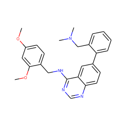 COc1ccc(CNc2ncnc3ccc(-c4ccccc4CN(C)C)cc23)c(OC)c1 ZINC000004267848