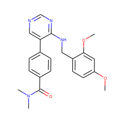 COc1ccc(CNc2ncncc2-c2ccc(C(=O)N(C)C)cc2)c(OC)c1 ZINC000004265740