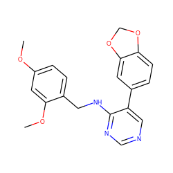 COc1ccc(CNc2ncncc2-c2ccc3c(c2)OCO3)c(OC)c1 ZINC000004267148