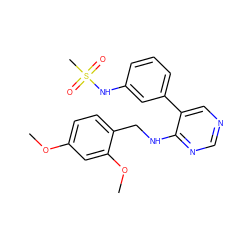 COc1ccc(CNc2ncncc2-c2cccc(NS(C)(=O)=O)c2)c(OC)c1 ZINC000004239382