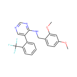 COc1ccc(CNc2ncncc2-c2ccccc2C(F)(F)F)c(OC)c1 ZINC000004239368