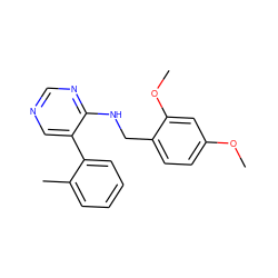 COc1ccc(CNc2ncncc2-c2ccccc2C)c(OC)c1 ZINC000004266614