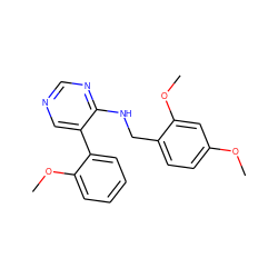 COc1ccc(CNc2ncncc2-c2ccccc2OC)c(OC)c1 ZINC000004264509