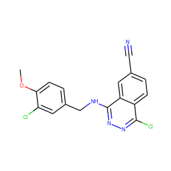 COc1ccc(CNc2nnc(Cl)c3ccc(C#N)cc23)cc1Cl ZINC000004199948