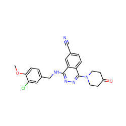 COc1ccc(CNc2nnc(N3CCC(=O)CC3)c3ccc(C#N)cc23)cc1Cl ZINC000013834370