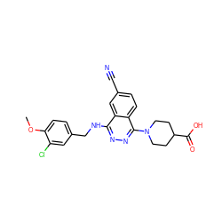 COc1ccc(CNc2nnc(N3CCC(C(=O)O)CC3)c3ccc(C#N)cc23)cc1Cl ZINC000013834362