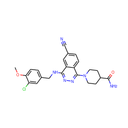 COc1ccc(CNc2nnc(N3CCC(C(N)=O)CC3)c3ccc(C#N)cc23)cc1Cl ZINC000013834363