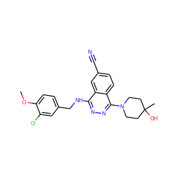 COc1ccc(CNc2nnc(N3CCC(C)(O)CC3)c3ccc(C#N)cc23)cc1Cl ZINC000013834366