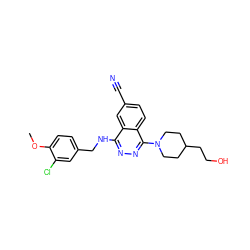 COc1ccc(CNc2nnc(N3CCC(CCO)CC3)c3ccc(C#N)cc23)cc1Cl ZINC000013834365