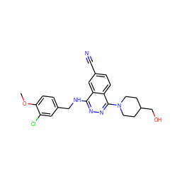 COc1ccc(CNc2nnc(N3CCC(CO)CC3)c3ccc(C#N)cc23)cc1Cl ZINC000013834364