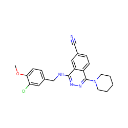 COc1ccc(CNc2nnc(N3CCCCC3)c3ccc(C#N)cc23)cc1Cl ZINC000013834360