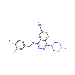 COc1ccc(CNc2nnc(N3CCN(C)CC3)c3ccc(C#N)cc23)cc1Cl ZINC000013834376