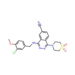 COc1ccc(CNc2nnc(N3CCS(=O)(=O)CC3)c3ccc(C#N)cc23)cc1Cl ZINC000013834374