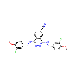 COc1ccc(CNc2nnc(NCc3ccc(OC)c(Cl)c3)c3cc(C#N)ccc23)cc1Cl ZINC000013834382