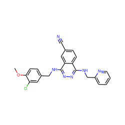 COc1ccc(CNc2nnc(NCc3ccccn3)c3ccc(C#N)cc23)cc1Cl ZINC000013834380