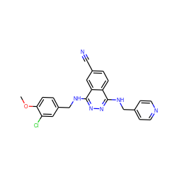 COc1ccc(CNc2nnc(NCc3ccncc3)c3ccc(C#N)cc23)cc1Cl ZINC000013834381