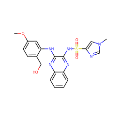 COc1ccc(CO)c(Nc2nc3ccccc3nc2NS(=O)(=O)c2cn(C)cn2)c1 ZINC000138432466