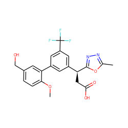 COc1ccc(CO)cc1-c1cc([C@H](CC(=O)O)c2nnc(C)o2)cc(C(F)(F)F)c1 ZINC001772599487