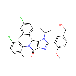 COc1ccc(CO)cc1-c1nc2c(n1C(C)C)[C@@H](c1ccc(Cl)cc1C)N(c1cc(Cl)ccc1C)C2=O ZINC000169705393