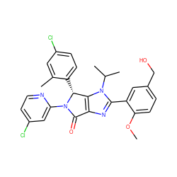 COc1ccc(CO)cc1-c1nc2c(n1C(C)C)[C@@H](c1ccc(Cl)cc1C)N(c1cc(Cl)ccn1)C2=O ZINC000169705741