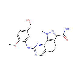 COc1ccc(CO)cc1Nc1ncc2c(n1)-c1c(c(C(N)=O)nn1C)CC2 ZINC000169687801