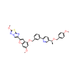 COc1ccc(CO[C@@H](C)c2ccc(-c3cccc(COc4cc(OC)cc5oc(-c6cn7nc(OC)sc7n6)cc45)c3)nc2)cc1 ZINC000205690073