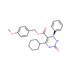 COc1ccc(COC(=O)C2=C(C3CCCCC3)NC(=O)N[C@@H]2c2ccccc2)cc1 ZINC000205384207