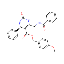 COc1ccc(COC(=O)C2=C(CNC(=O)c3ccccc3)NC(=O)N[C@@H]2c2ccccc2)cc1 ZINC000205385732