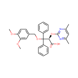 COc1ccc(COC(c2ccccc2)(c2ccccc2)[C@@H](Oc2nc(C)cc(C)n2)C(=O)O)cc1OC ZINC000013799591