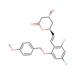 COc1ccc(COc2cc(Cl)cc(Cl)c2/C=C/[C@@H]2C[C@@H](O)CC(=O)O2)cc1 ZINC000029412237