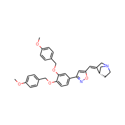 COc1ccc(COc2ccc(-c3cc(/C=C4/CN5CC[C@H]4C5)on3)cc2OCc2ccc(OC)cc2)cc1 ZINC000026716737